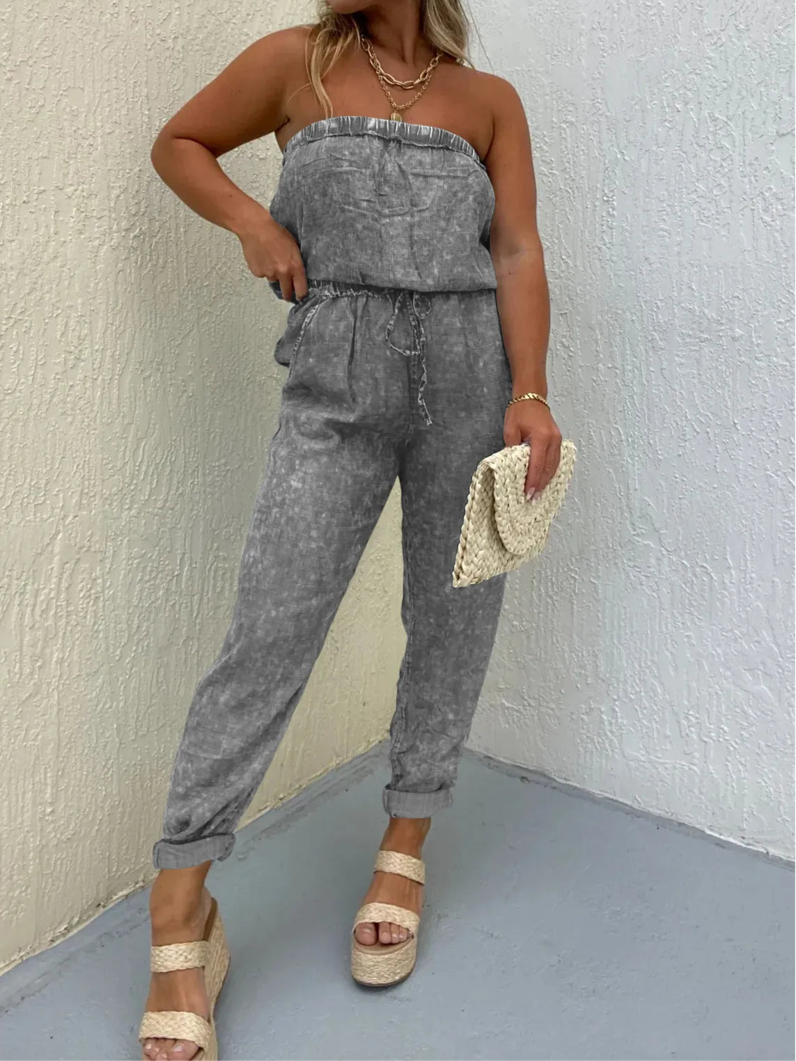 Women's Strapless Denim Jumpsuit