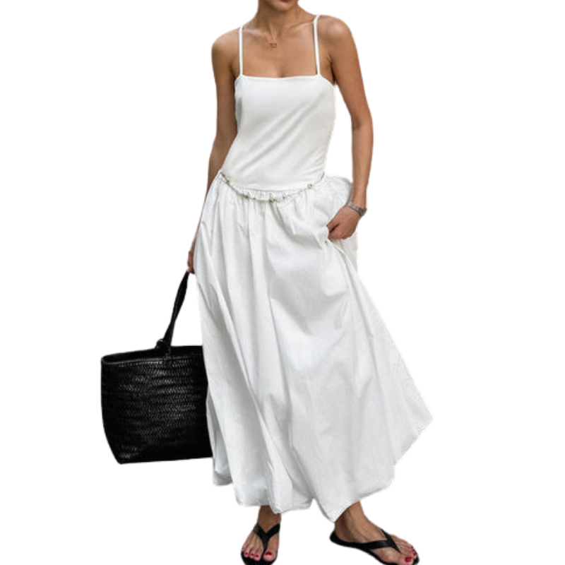 Strap Puffy Maxi White Dress