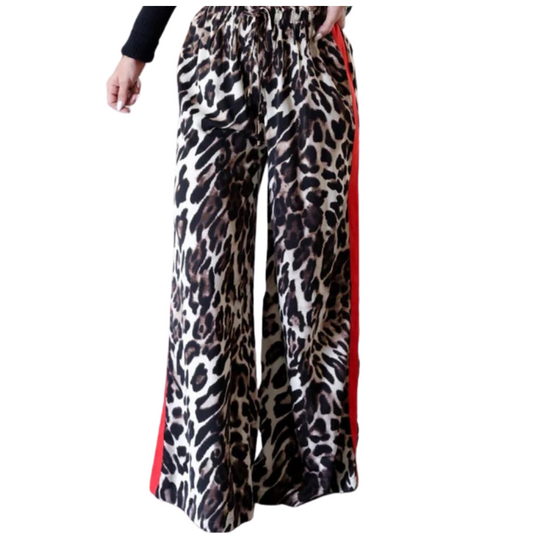 Women's Leopard Print Patchwork Wide Leg Pants