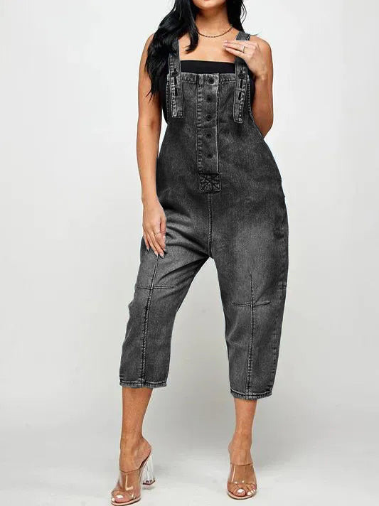 Casual Style Denim Suspender Jumpsuit