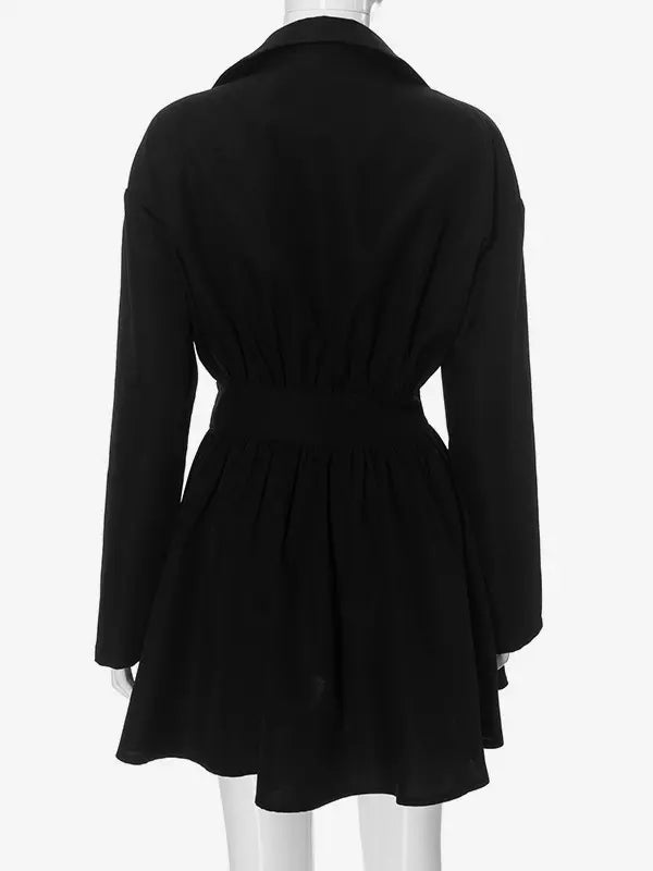 Lack Shirt Dress Deep V-neck Long Sleeve Vintage A-line Mini Dress