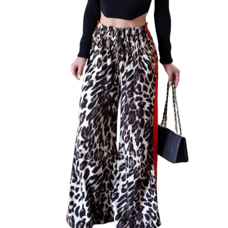 Women's Leopard Print Patchwork Wide Leg Pants