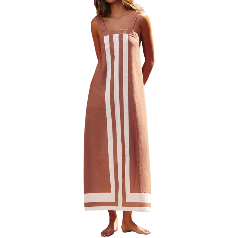 Striped Print Resort Style Casual Sling Maxi Dress