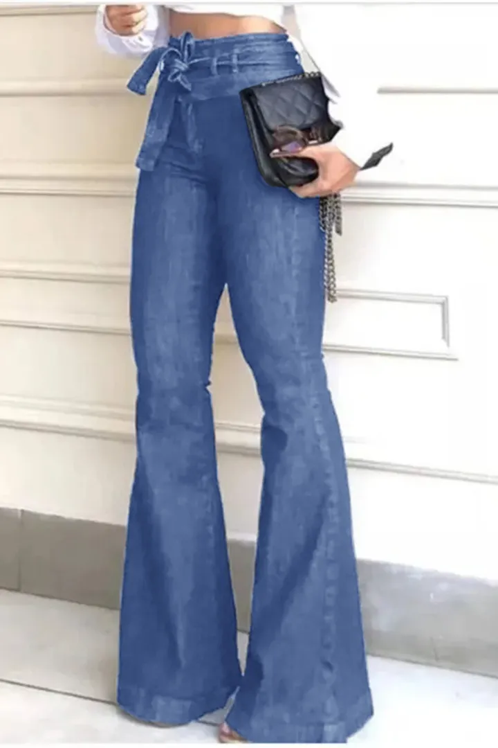 Vintage Tie Waist Butt Lifting Flare Jeans