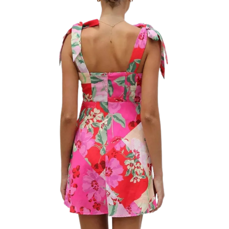 Floral Dress With Bow Shoulder Summer Vacation Mini Dress For Women