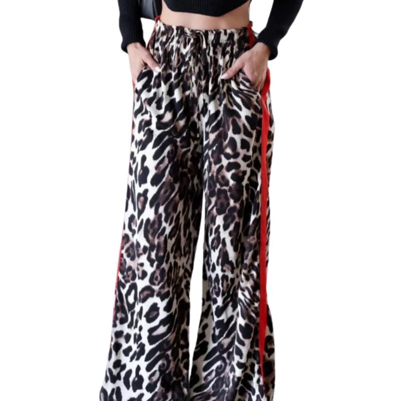 Women's Leopard Print Patchwork Wide Leg Pants