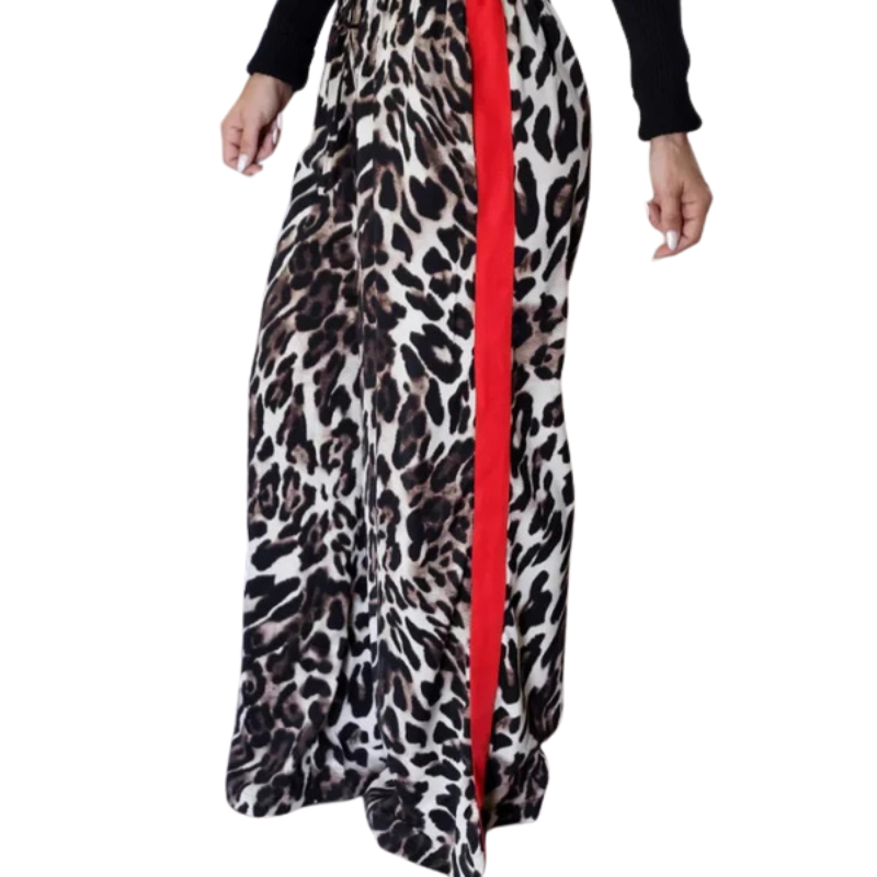 Women's Leopard Print Patchwork Wide Leg Pants