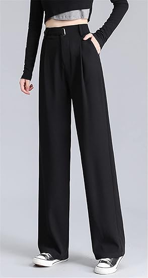 Women's High Waist Wide Leg Casual Straight Business Office Trousers