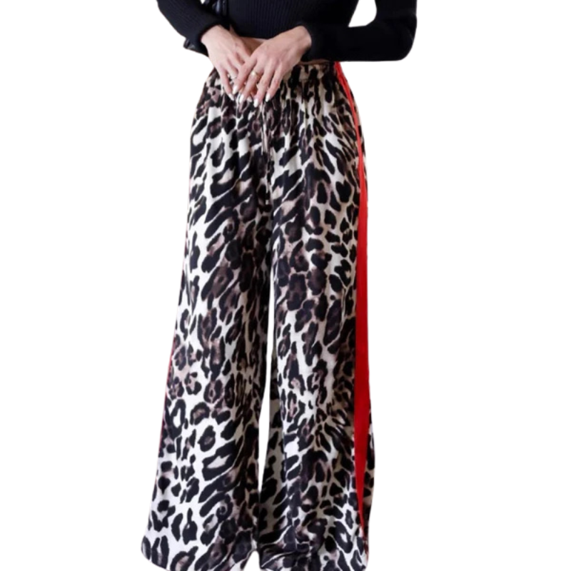 Women's Leopard Print Patchwork Wide Leg Pants