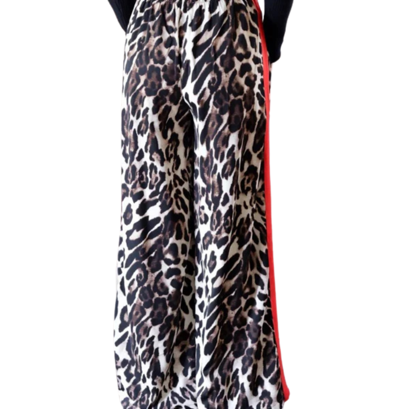 Women's Leopard Print Patchwork Wide Leg Pants