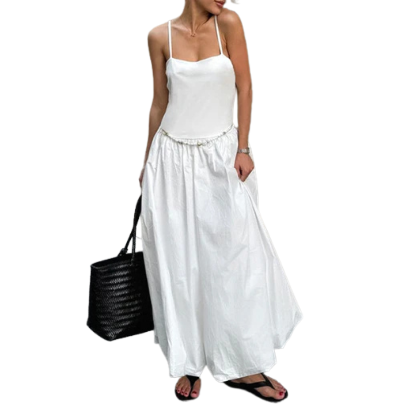 Strap Puffy Maxi White Dress