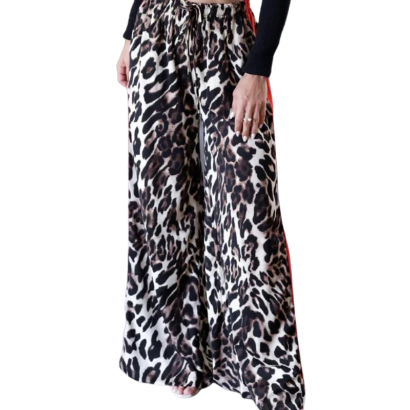 Women's Leopard Print Patchwork Wide Leg Pants