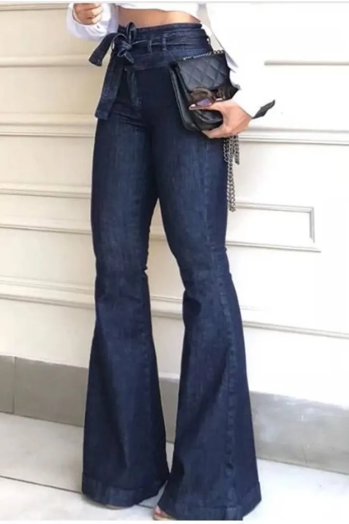 Vintage Tie Waist Butt Lifting Flare Jeans