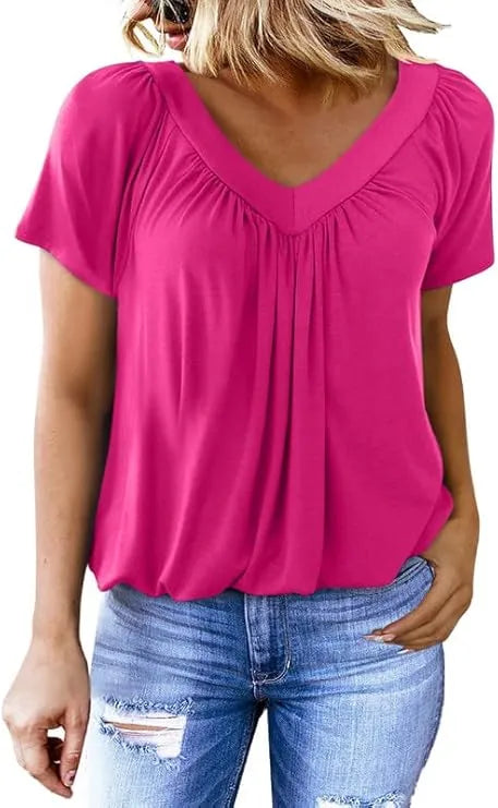 Women's Casual Short Sleeve V Neck Basic T-shirts