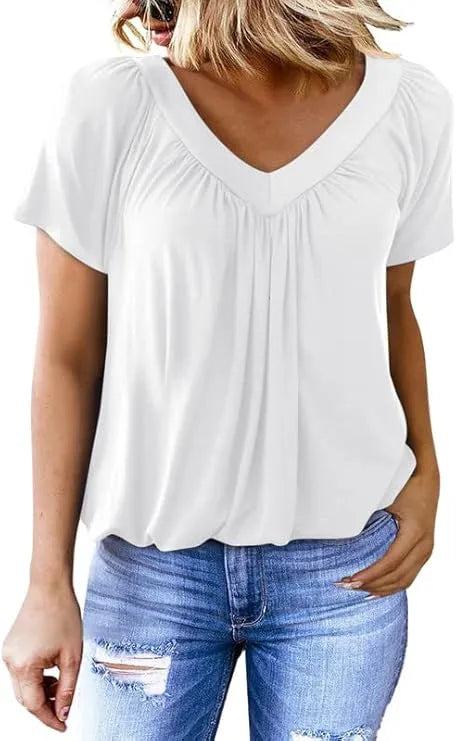 Women's Casual Short Sleeve V Neck Basic T-shirts