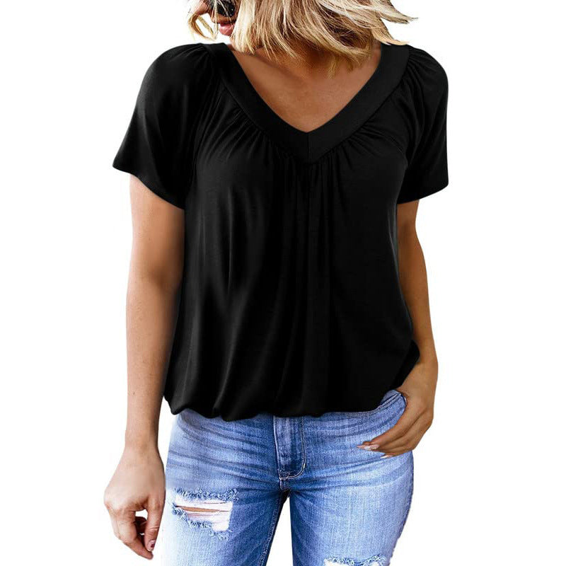 Women's Casual Short Sleeve V Neck Basic T-shirts