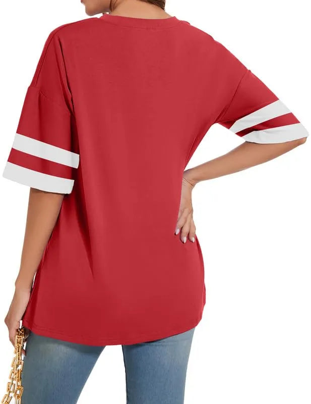 Women's Oversized Striped 1/2 Sleeve Tees Summer Tunic Tops