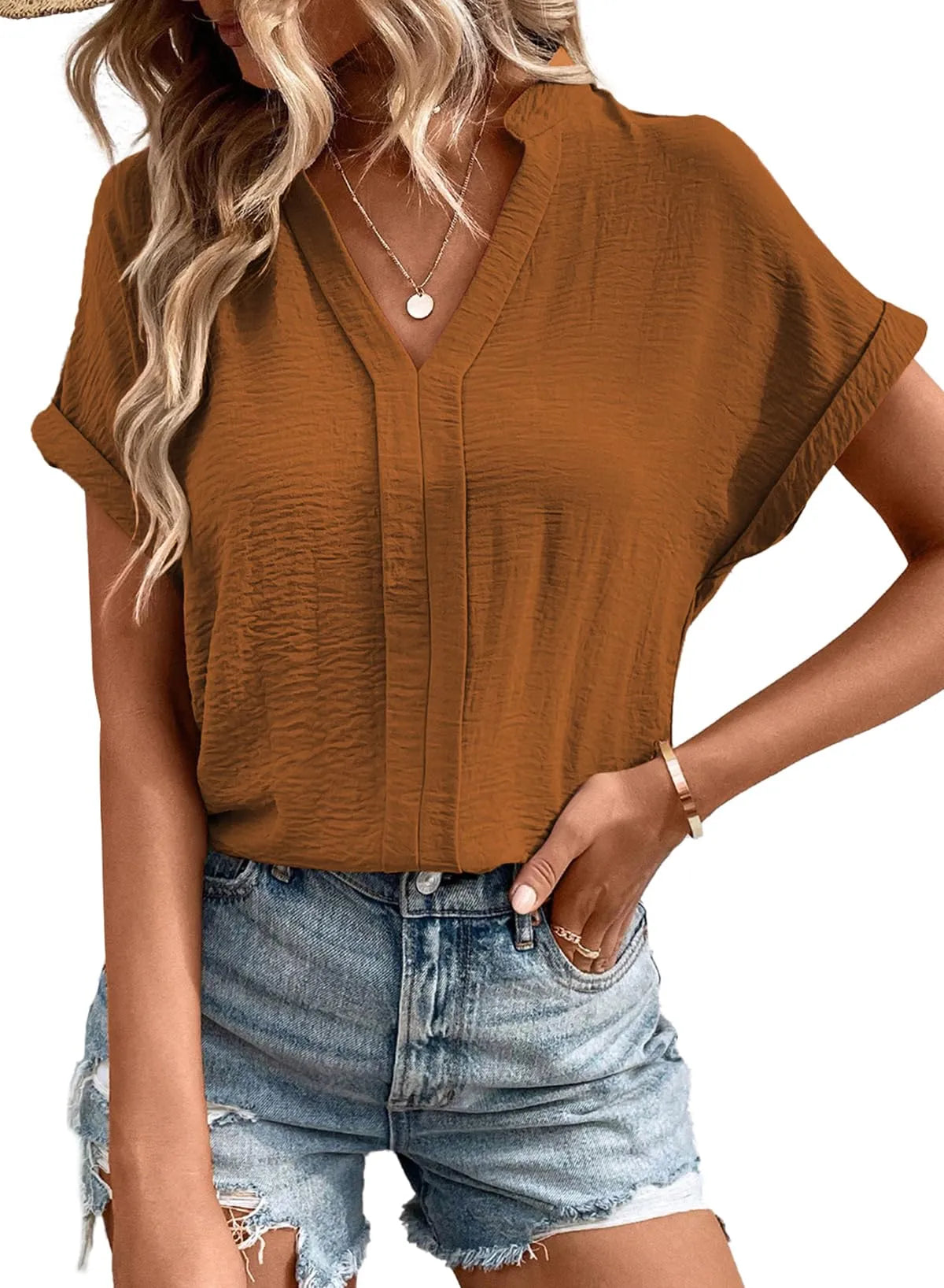 Women's Tops Notched Neck Batwing Sleeve Blouses