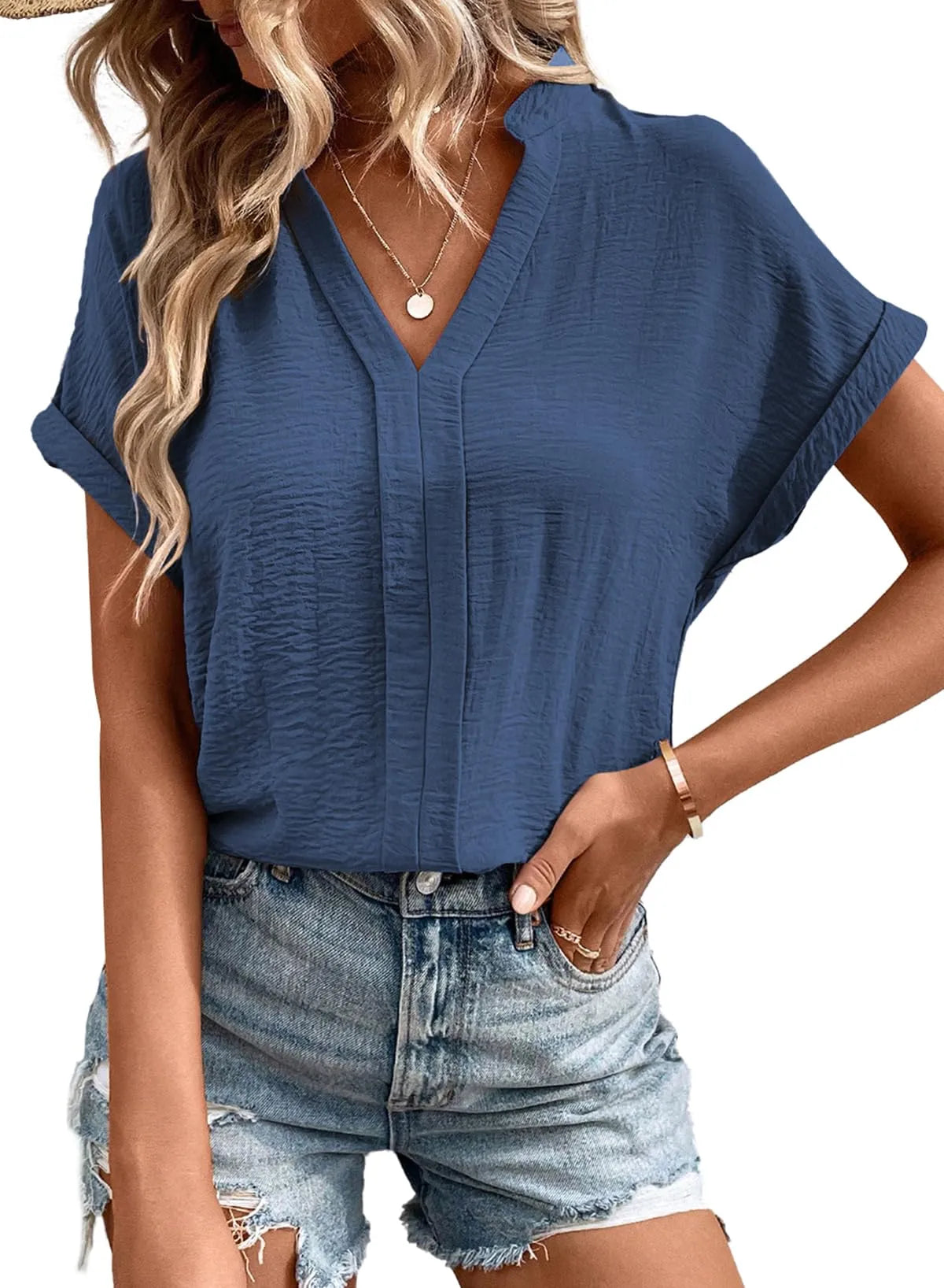 Women's Tops Notched Neck Batwing Sleeve Blouses