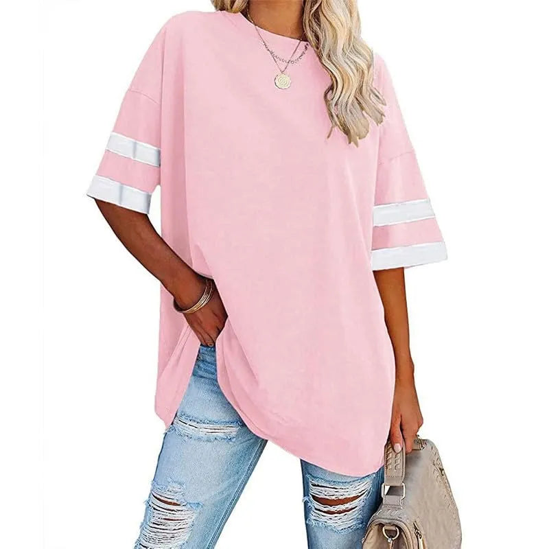 Women's Oversized Striped 1/2 Sleeve Tees Summer Tunic Tops