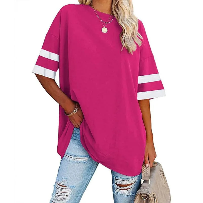 Women's Oversized Striped 1/2 Sleeve Tees Summer Tunic Tops