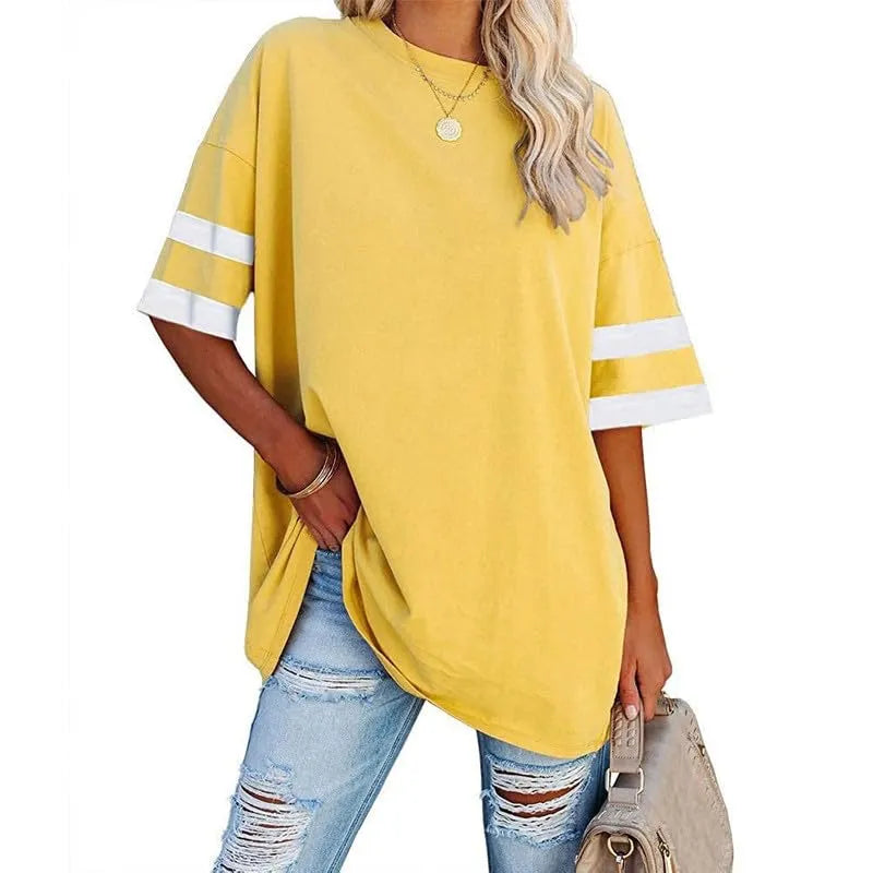 Women's Oversized Striped 1/2 Sleeve Tees Summer Tunic Tops