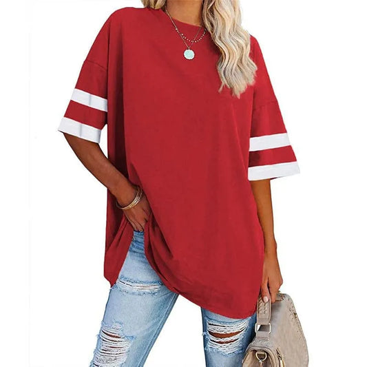 Women's Oversized Striped 1/2 Sleeve Tees Summer Tunic Tops