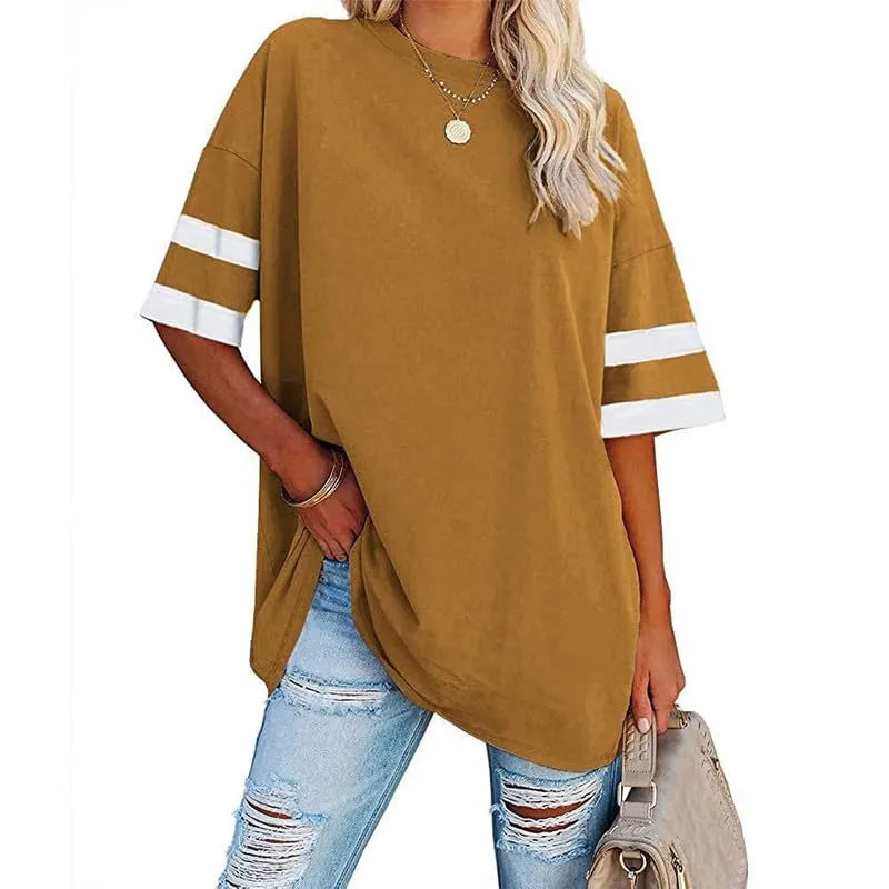 Women's Oversized Striped 1/2 Sleeve Tees Summer Tunic Tops