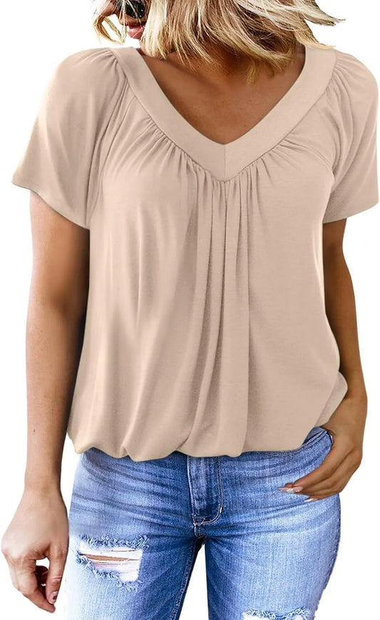 Women's Casual Short Sleeve V Neck Basic T-shirts