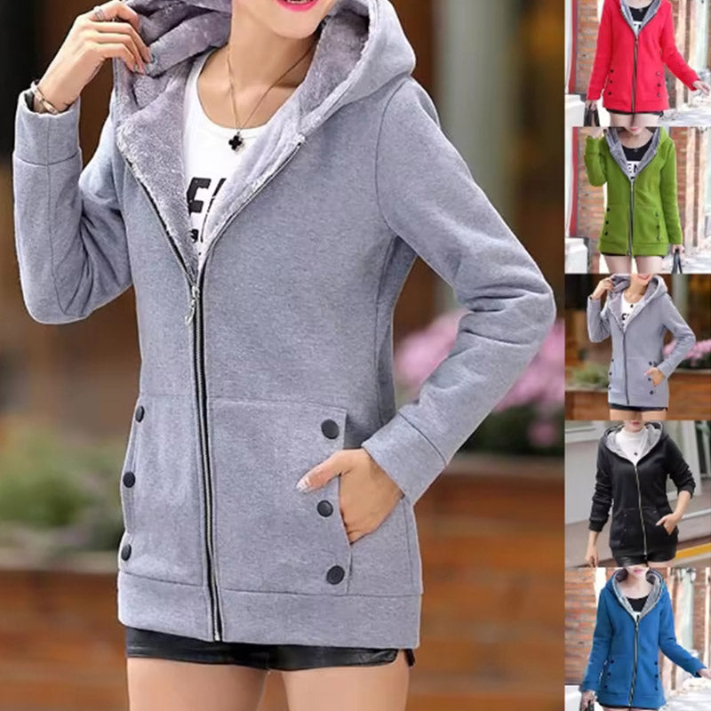 Women'S Fashion Thicken Warm Zipper Cardigan Sweater Hooded Jacket