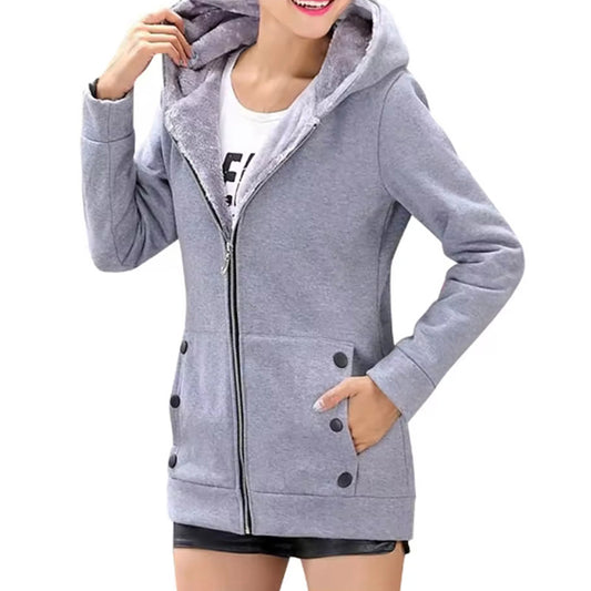 Women'S Fashion Thicken Warm Zipper Cardigan Sweater Hooded Jacket