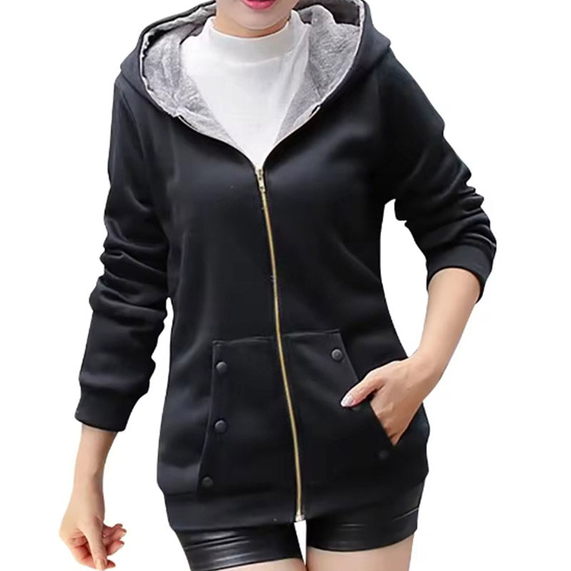 Women'S Fashion Thicken Warm Zipper Cardigan Sweater Hooded Jacket