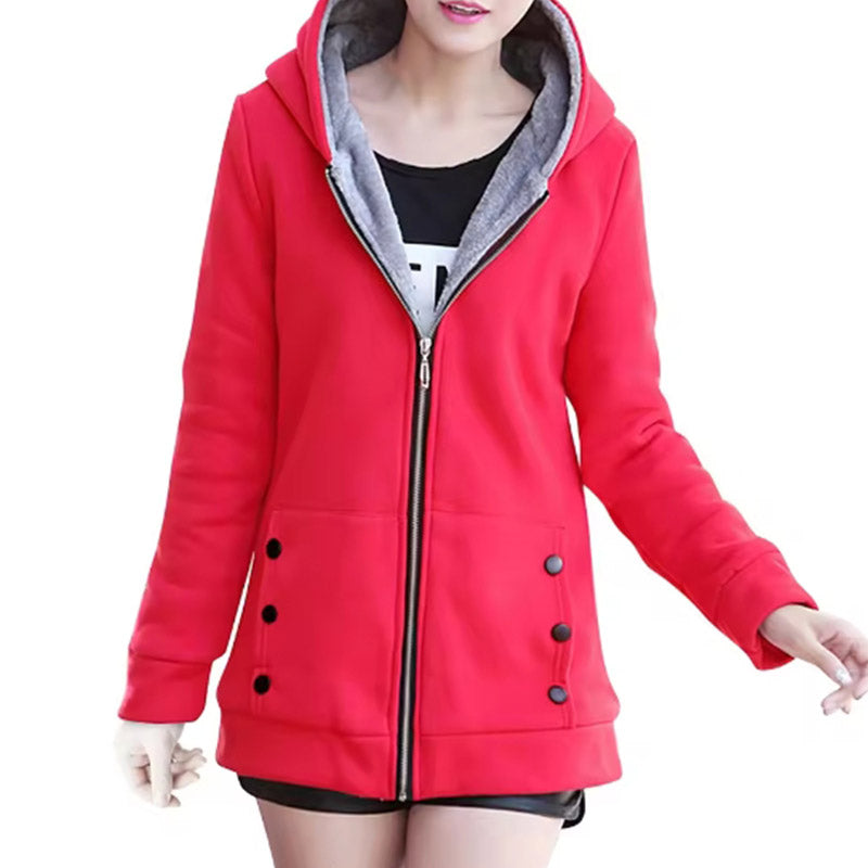 Women'S Fashion Thicken Warm Zipper Cardigan Sweater Hooded Jacket