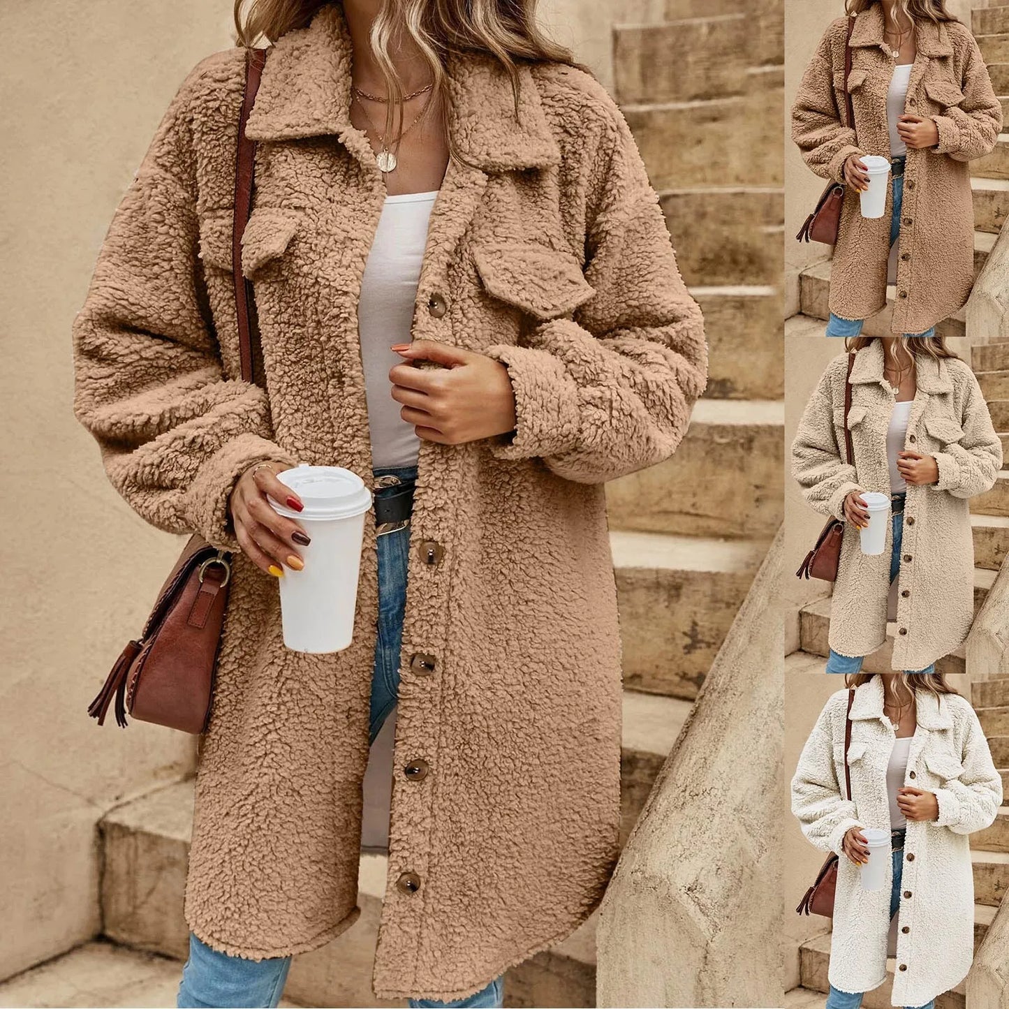 Warm Outerwear Solid Long Coat Ladies Fashion Jacket