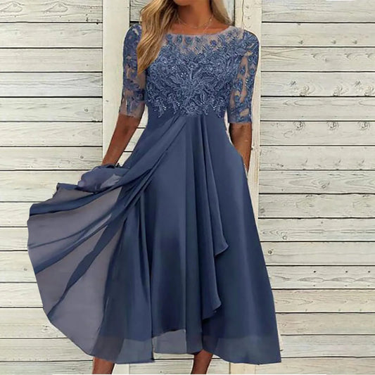 Women Elegant Lace Chiffon Flowy Dress