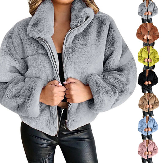 Women Rabbit Fur Imitation Plush Coat Thick Warm Jacket