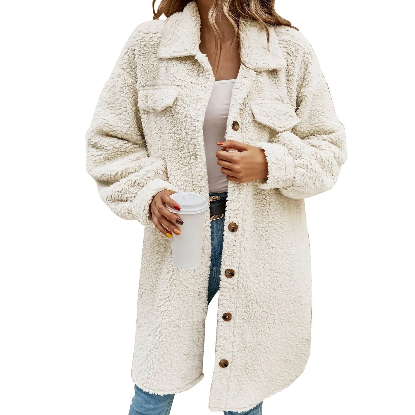 Warm Outerwear Solid Long Coat Ladies Fashion Jacket