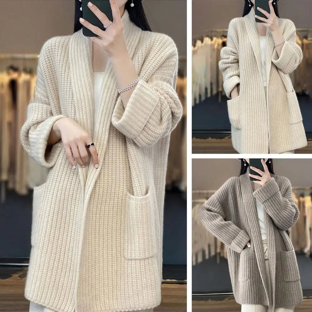 Women's Lapel Knitted Cardigan High-end Sticky Sweater Jacket