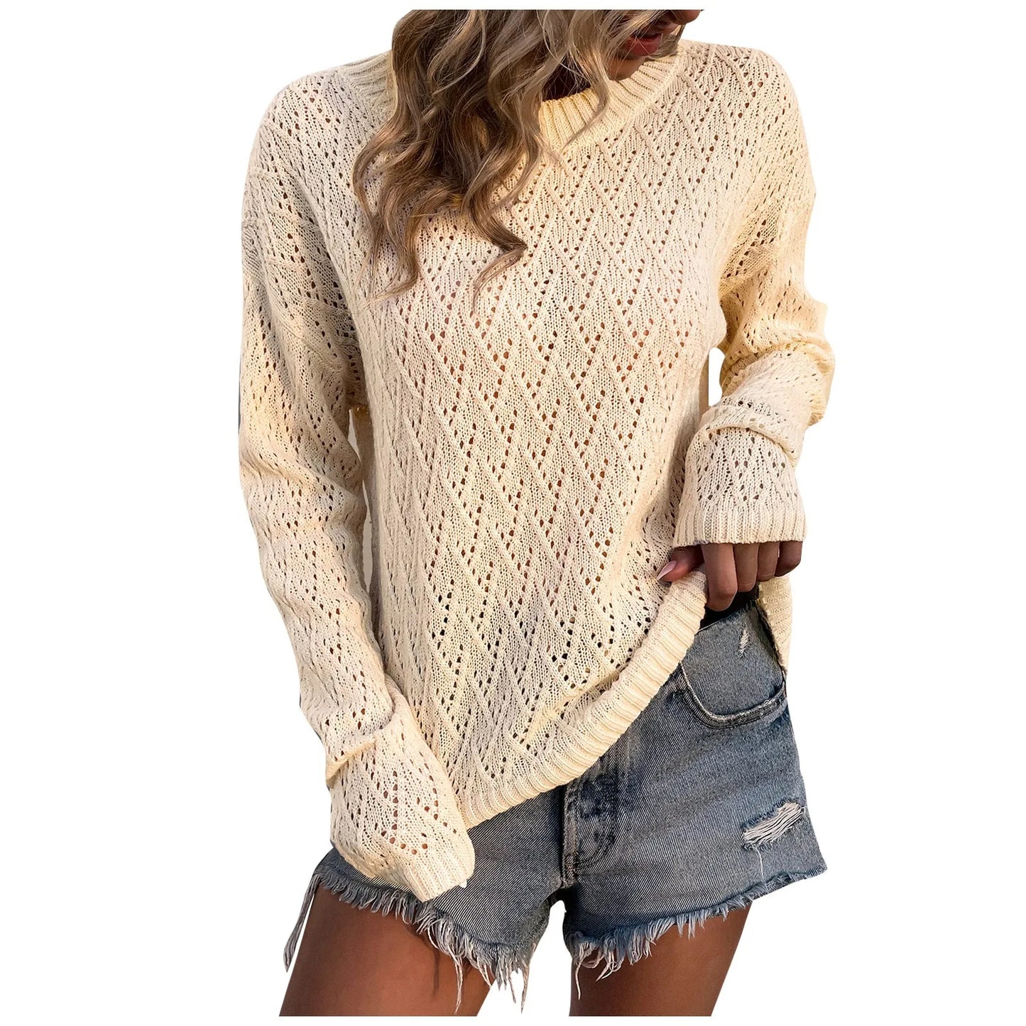 Women's Casual Fashion Long Sleeved Knitting Solid Color Sweater