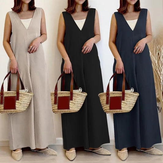 Oversize Women's Summer Jumpsuits Solid Color Straight Wide Leg Women Jumpsuit