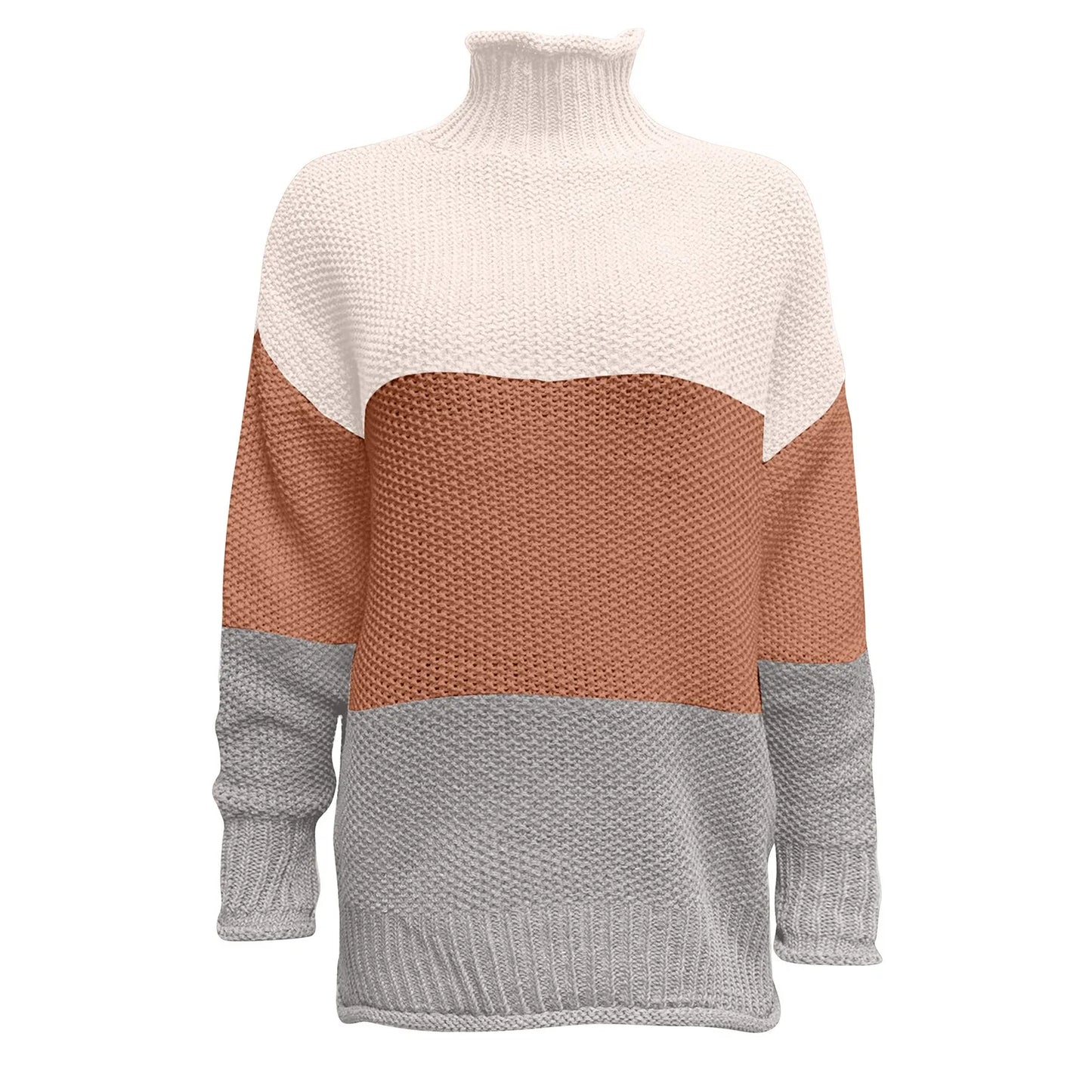 Women's Splicing Sweater Casual Knitting Loose Long Sleeve Pullover