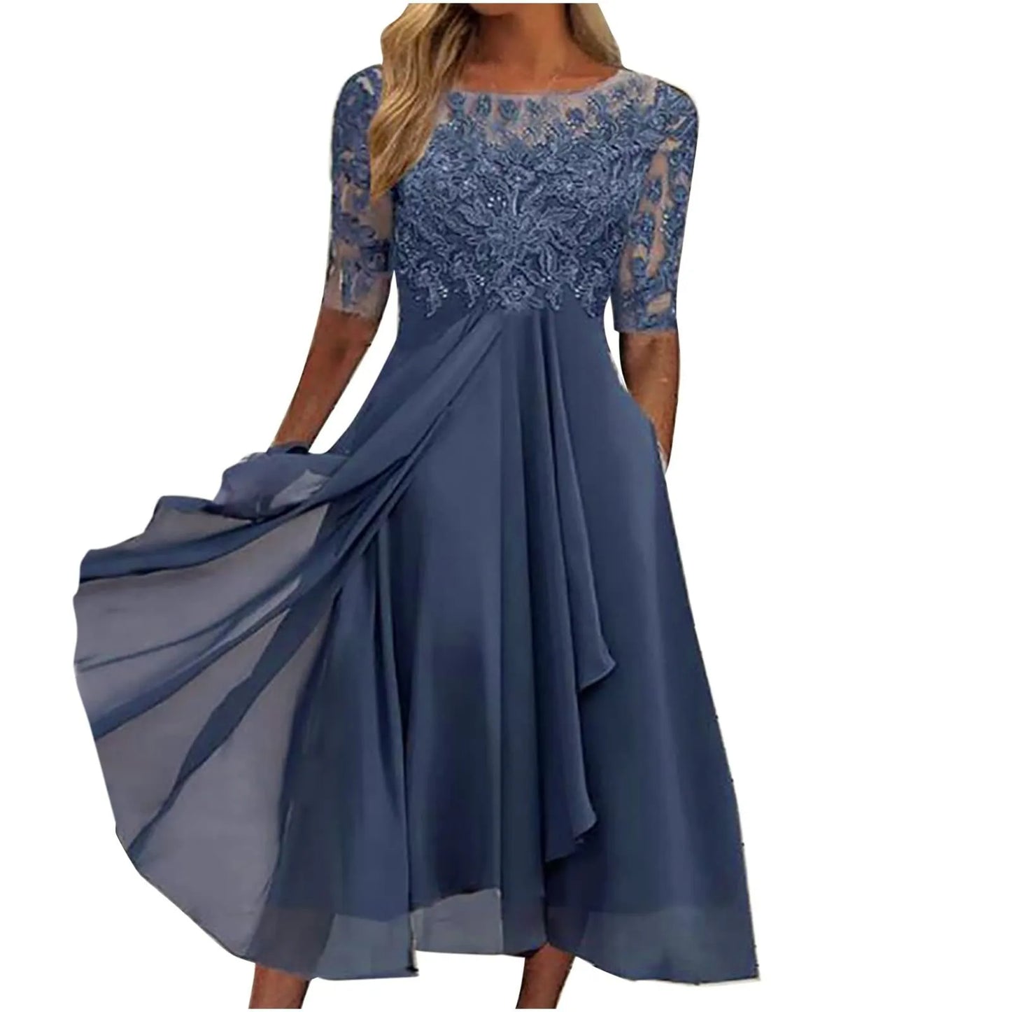 Women Elegant Lace Chiffon Flowy Dress