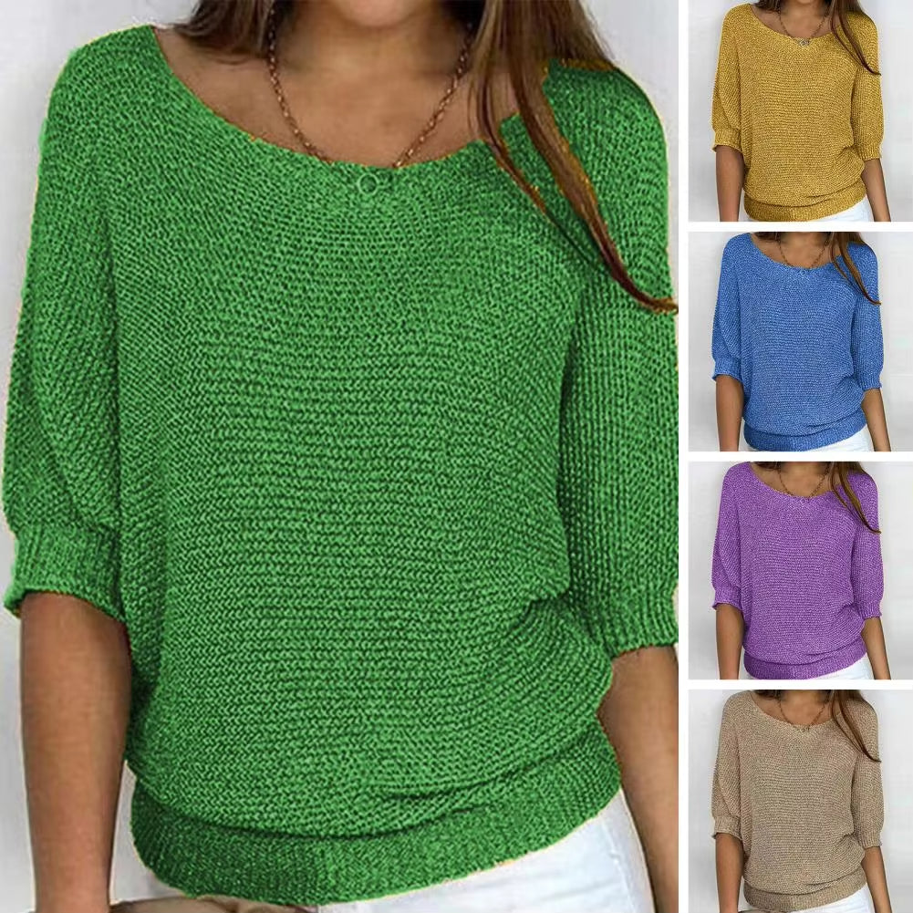 Female Pullover Sweater Women Solid Color Sweater Stylish Knitwear Loose Pullover Tops