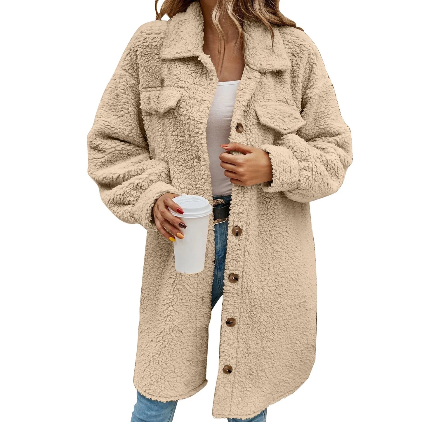 Warm Outerwear Solid Long Coat Ladies Fashion Jacket