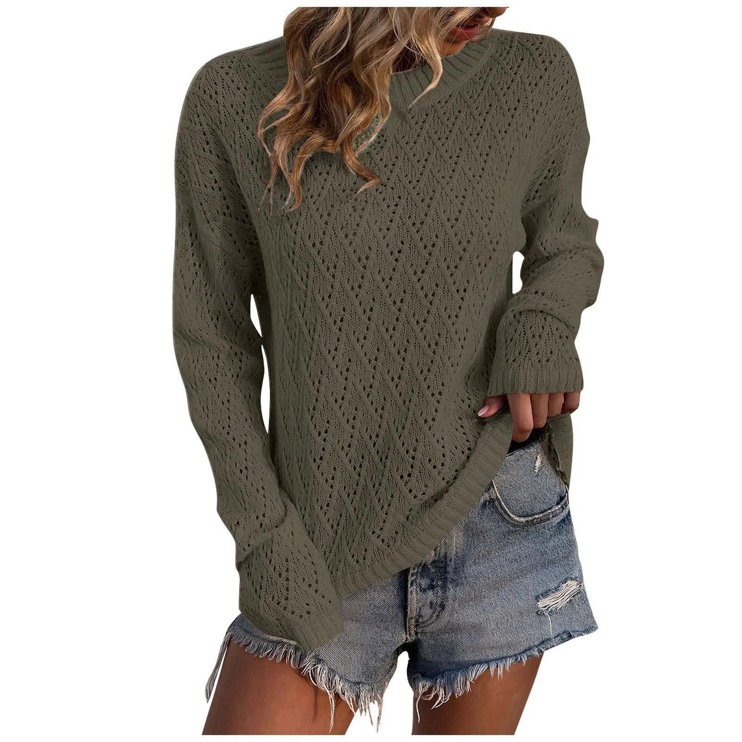 Women's Casual Fashion Long Sleeved Knitting Solid Color Sweater