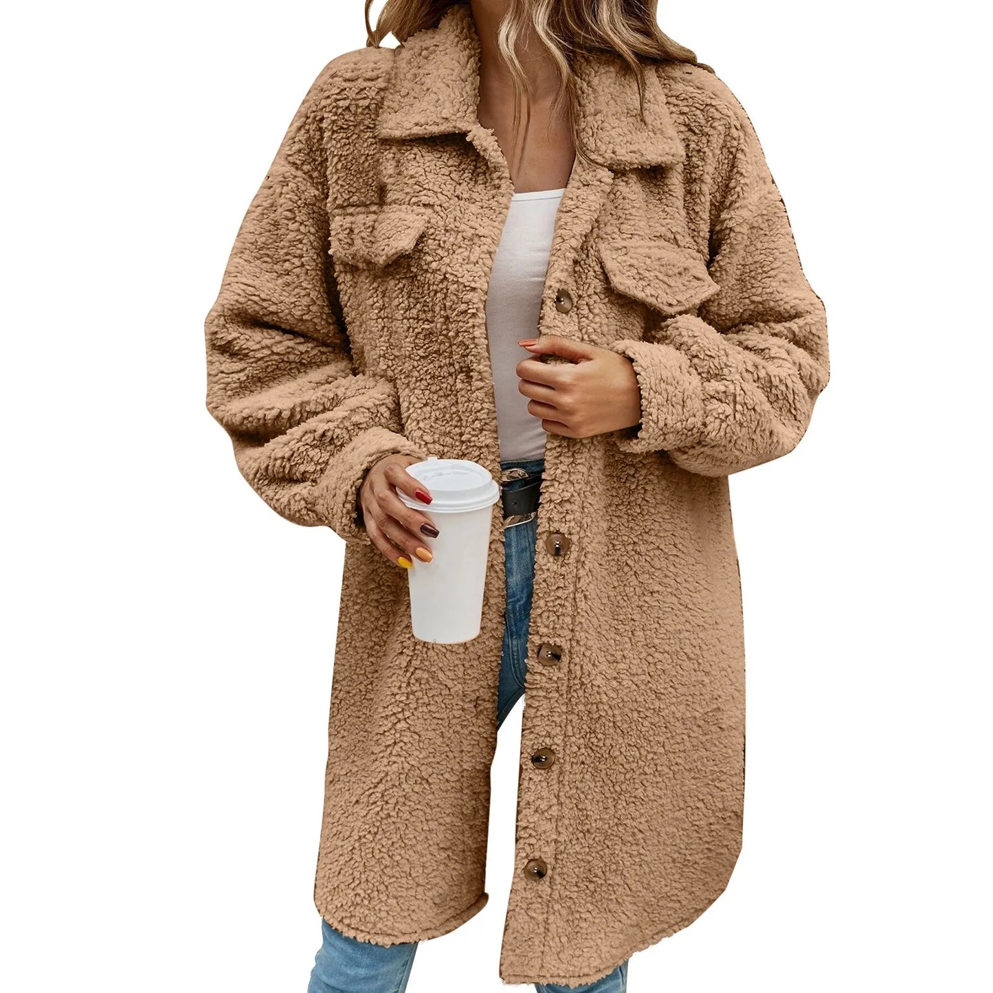 Warm Outerwear Solid Long Coat Ladies Fashion Jacket