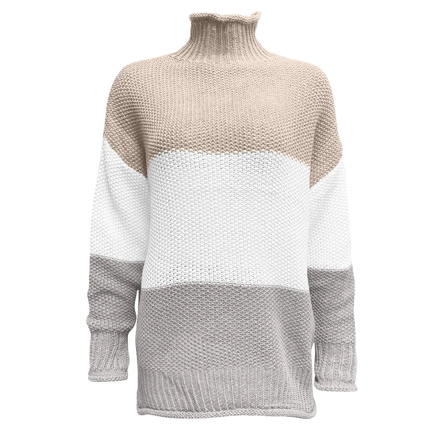 Women's Splicing Sweater Casual Knitting Loose Long Sleeve Pullover