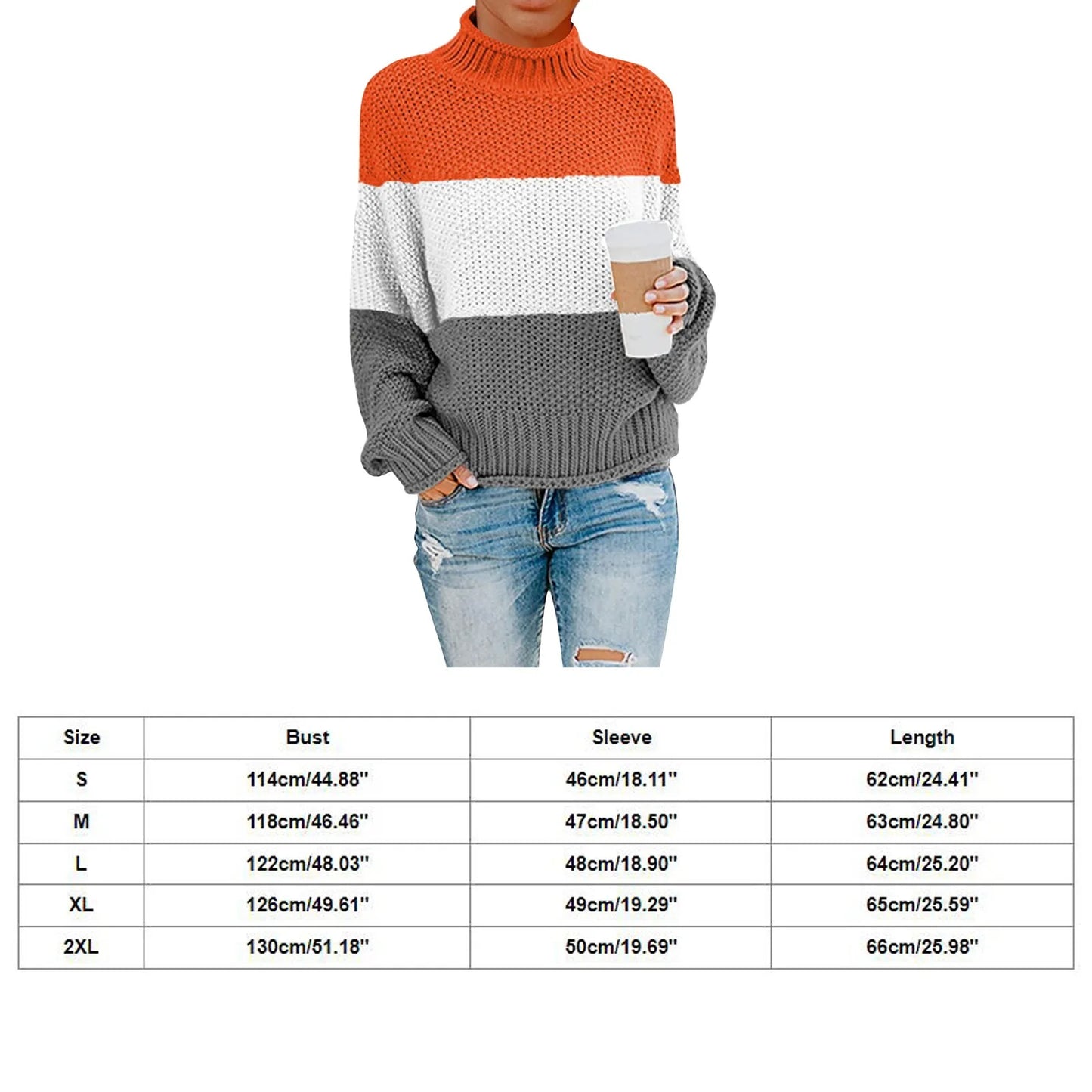 Women's Splicing Sweater Casual Knitting Loose Long Sleeve Pullover