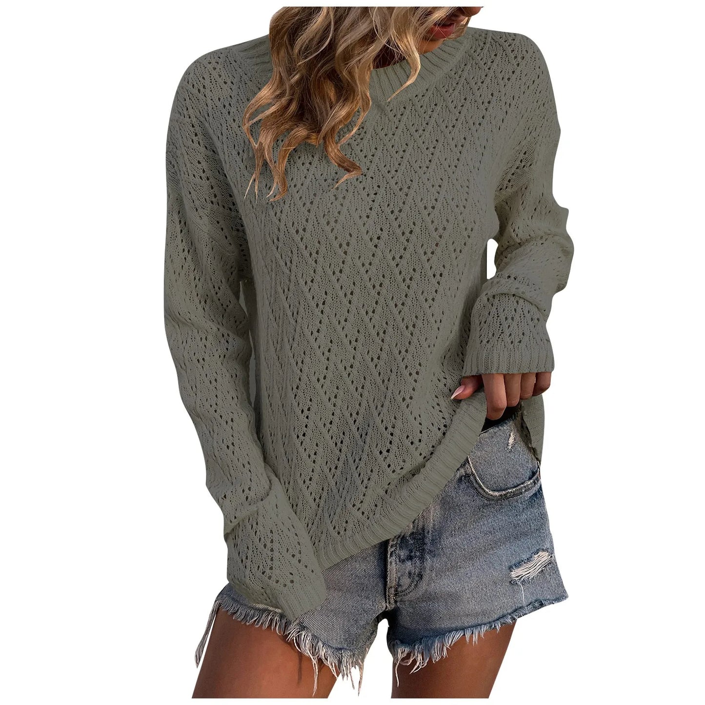 Women's Casual Fashion Long Sleeved Knitting Solid Color Sweater