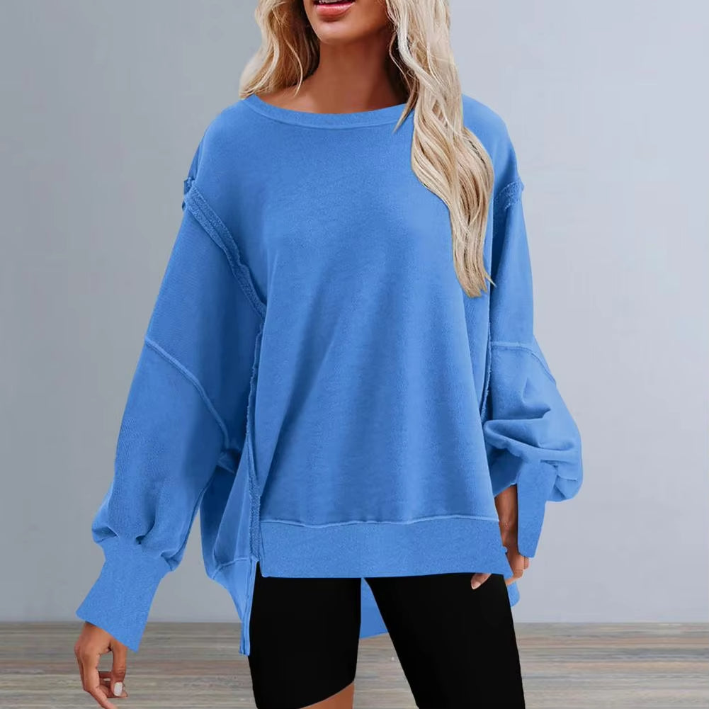 Loose Sweatshirt Autumn Winter Solid Color Crew Neck Non-Fading Casual Pullover